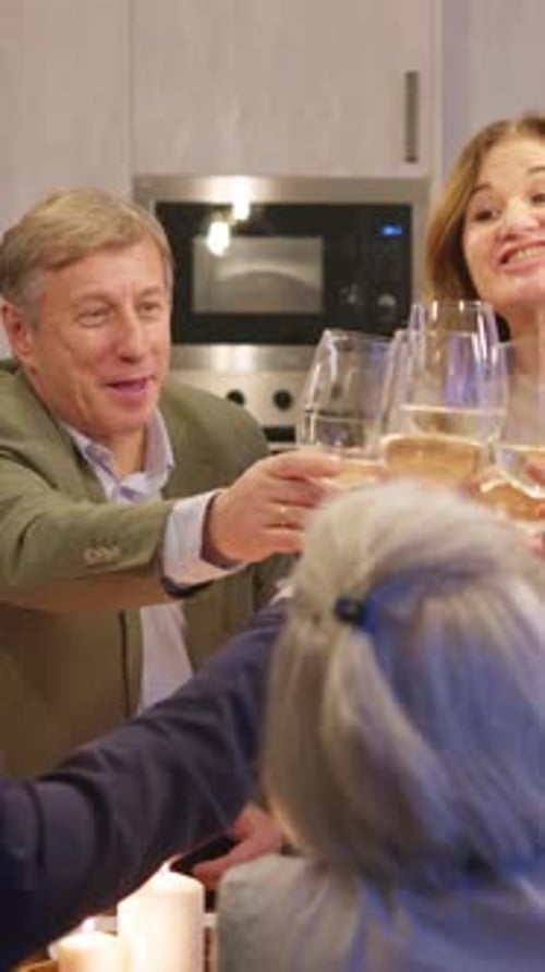 Friends and Family Toasting with Wine at Home