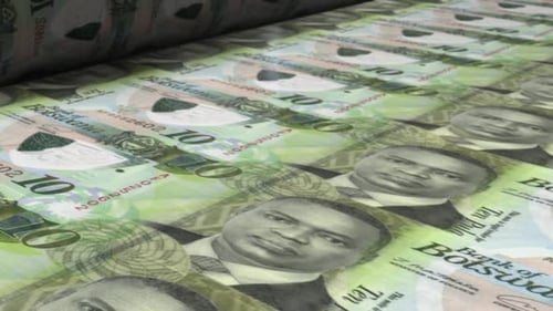 10 Botswanian Pula Bills On Money Printing Machine