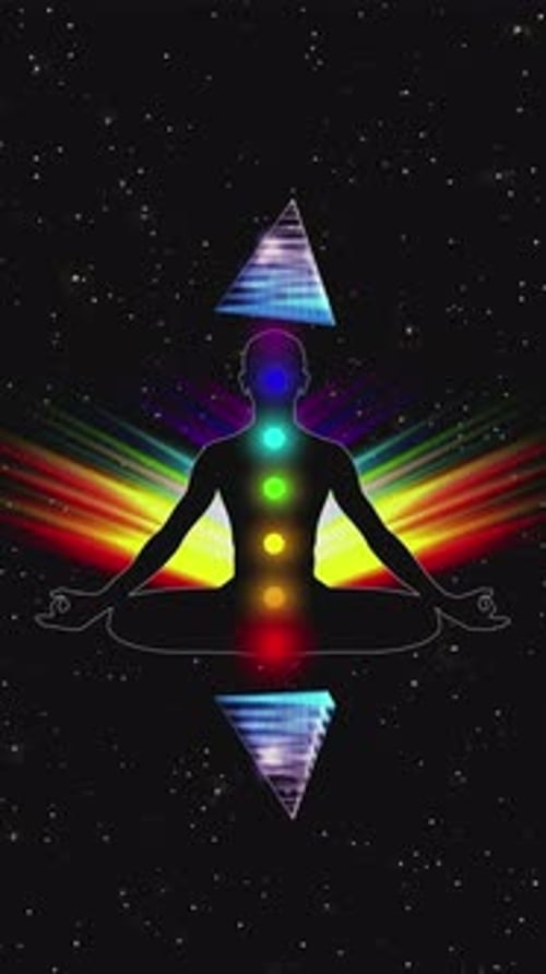 Male Shape Sits in Meditation 3D Animation for VJing Human Aura Chakras Energy and Esoteric Fantasy