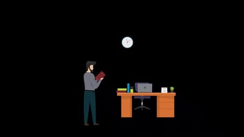 Businessman in the Office is Reading a Book Alpha Channel