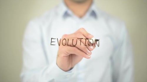 Evolution, Man Writing on Transparent Screen