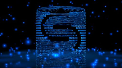 Futuristic Blue Wireframe Geometric Object Rotation