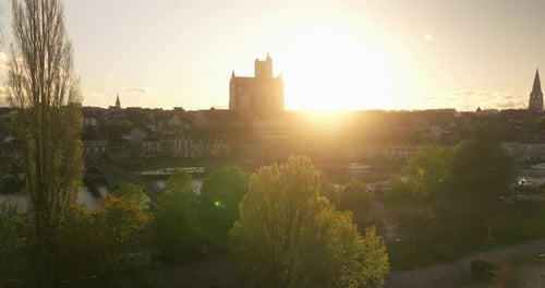 Aerial View of the Medieval City of Auxerre France Aerial View of the City Center and Rooftops The