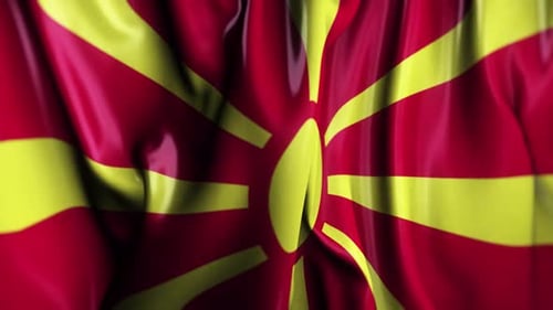 North Macedonia Flag Waving with Realistic Fabric Animation