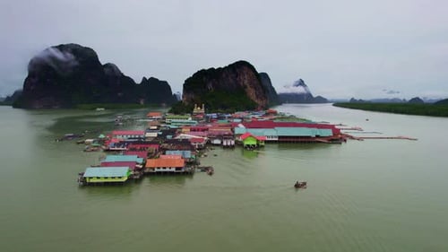 Aerial View Over Fishing Village at Koh Panyee Island in Thailand.