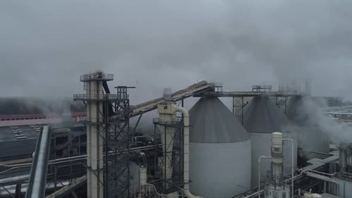 Woodworking Factory Aerial View of Pipes and Tanks Industrial Landscape