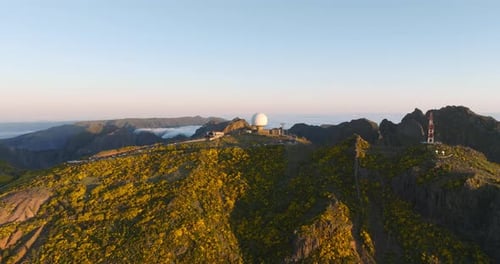 Stunning Aerial Views of Pico do Areeiro Radar Station at Sunset, Madeira