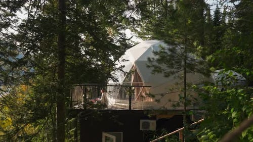 Glamping Dome Tent with Terrace in Pine Wood