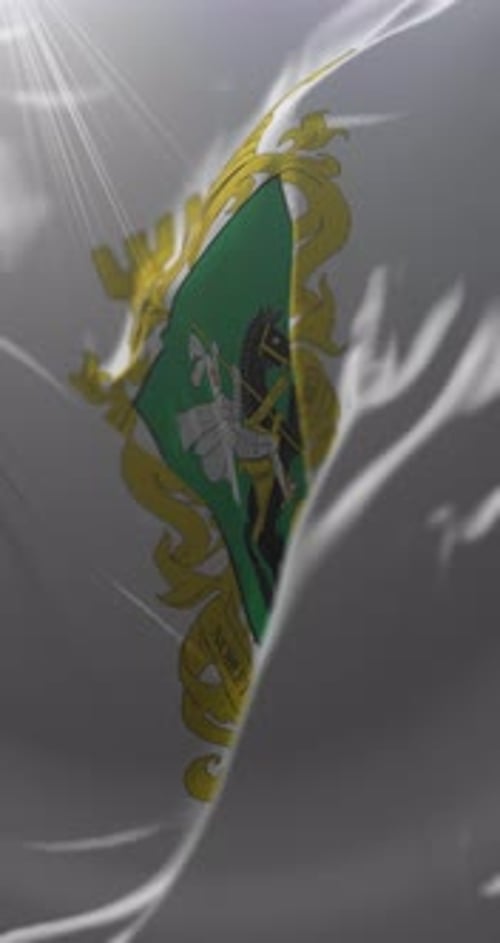 Ornate Coat of Arms Animated on Waving White Flag