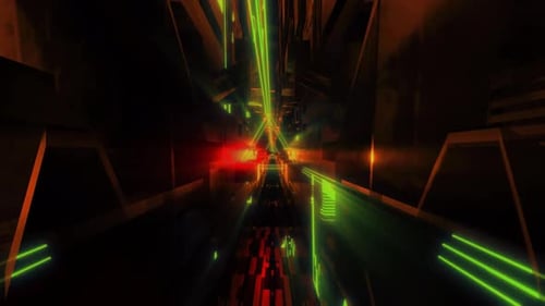 Abstract Neon Tunnel Loop through Digital Matrix