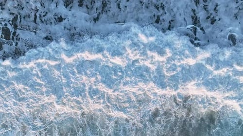 Huge Ocean Wave Break Point Aerial Topview Footage of Fabulous Sea Tide on a Stormy Day Time
