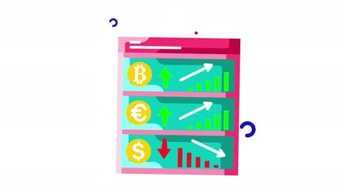 Animation Cryptocurrency and Forex Market Trends: Bitcoin, Euro, and US Dollar
