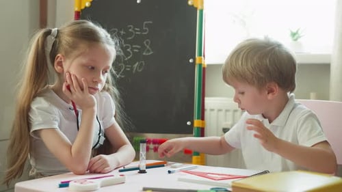 Children Learning Math at Home School