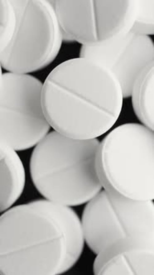 Medical White Pills Placed on Rotating Table Close Up Vertical Video