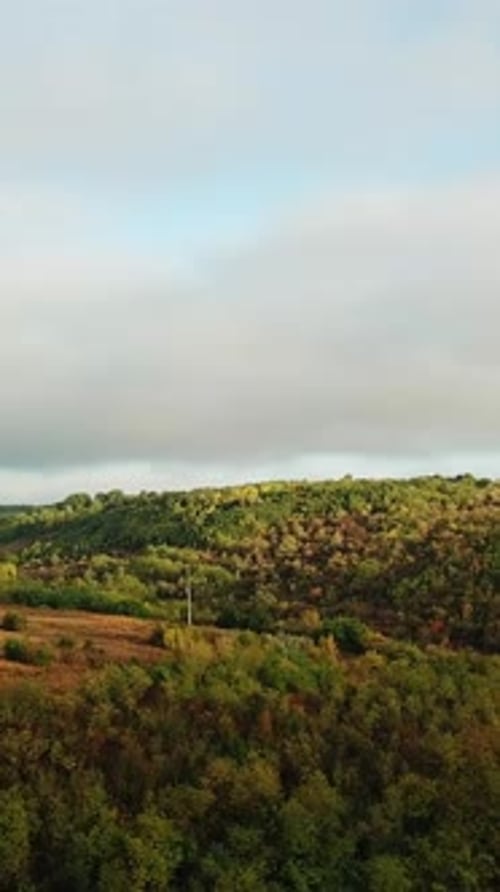 Beautiful landscape of rural place with brown meadows and fields. Panorama of natural environment