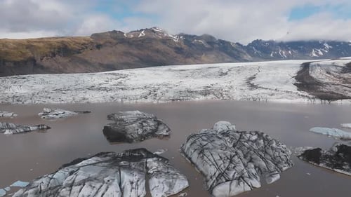 Aerial Beautiful Spring Day View of Svinafellsjokull Glacier Iceland