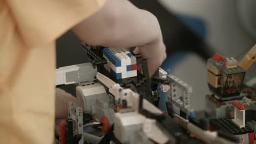 Brick Colored Toy Car Moves on Designed Toy Road