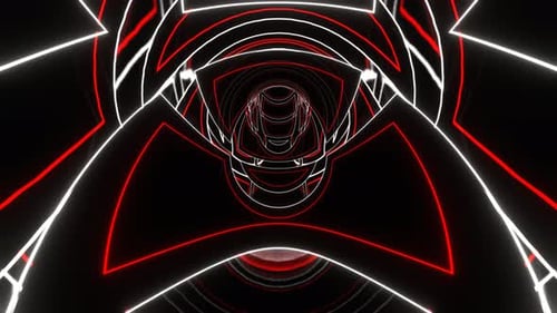 White And Red Neon Abstract Endless Moving On Circle Background Vj Loop In 4K