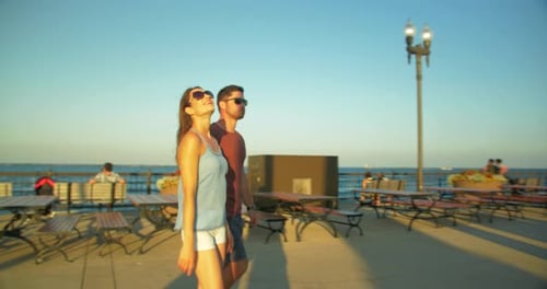 Chicago Couple Walk on Navy Pier