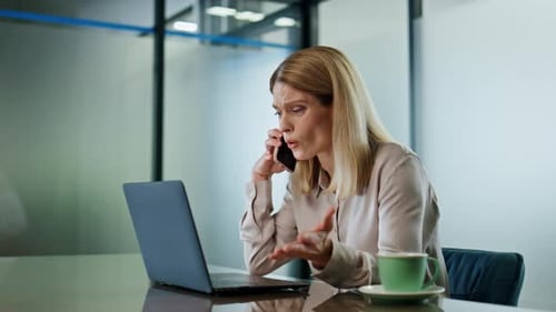 Business Woman Talking On Phone at Desk