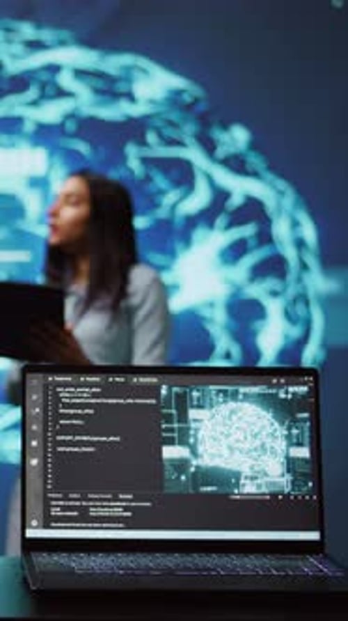 Vertical Video Close Up of Notebook Used By Employees Developing AI Systems in Tech Startup