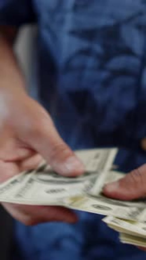 Man Counting Dollar Bills In Hands Close Up Cash Money And Financial Concept Scene