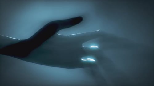 Abstract Glowing Hand Interacting with Light Rays Animation