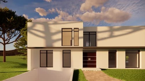 Modern House 3D Render with Moving Shadows Time Lapse