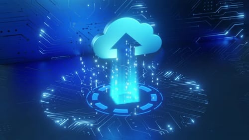 Futuristic Cloud Upload Animation with Digital Data Stream