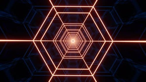 Red and Blue Pulsatory Hexagon Sci-Fi Tunnel Background Loop Animation in 4K
