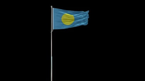 Palau National Flag Waving on Transparent Background