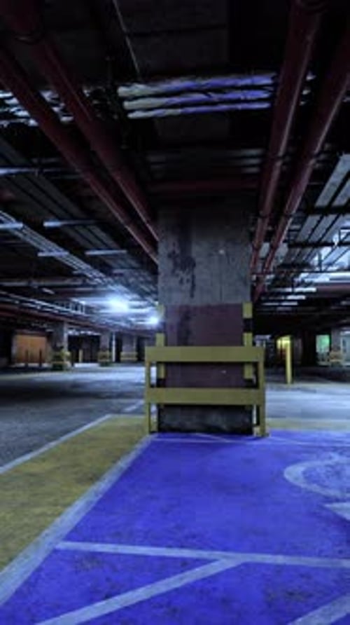 Quiet Nighttime Scene in an Empty Underground Parking Lot