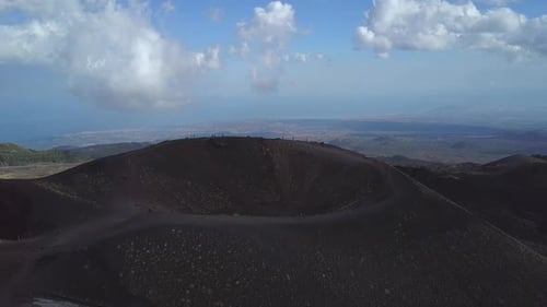 This is a drone shot of Sapienza Refuge located at the foot Mount Etna in Sicily.