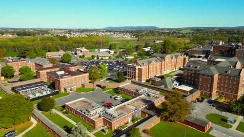 Aerial drone view of Veterans Affairs Hospital.