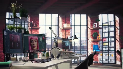 Modern Industrial Office with Desktop Computers