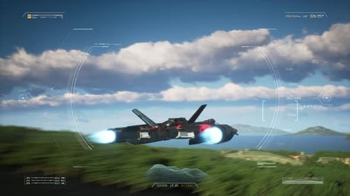 Futuristic Spaceship Flight with Dynamic HUD Interface