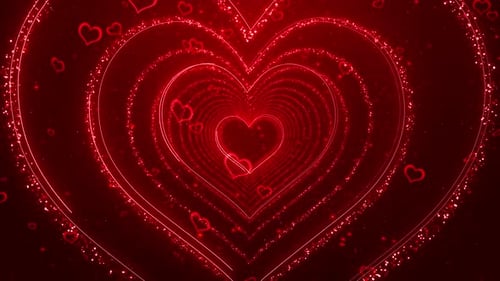 Herz-Hintergrund zum Valentinstag, leuchtend rote Herzen, Liebesheiratskonzept und Liebes-3D-Animation