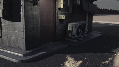 Urban Corner Building with Air Conditioning Unit on a Quiet Street