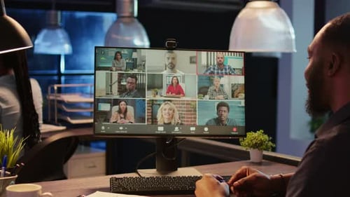 Individual in Video Conference Call in Office