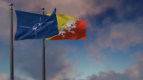 Drapeau du Bhoutan agitant avec le drapeau de l'OTAN - 4K