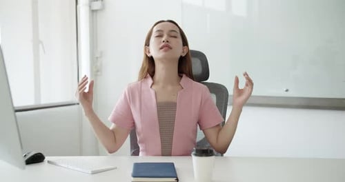 Mindfulness practice to alleviate work stress office wellness session minimalist environment tranqui