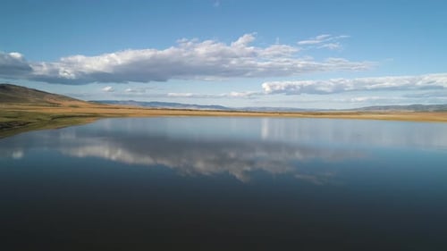 Aerial Drone View Over Sunset Lake Beautiful Peaceful Sunset Lake Reflection