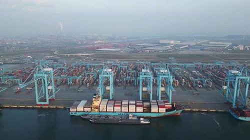 Aerial view of Europoort (Port of Rotterdam) Container terminal, Netherlands