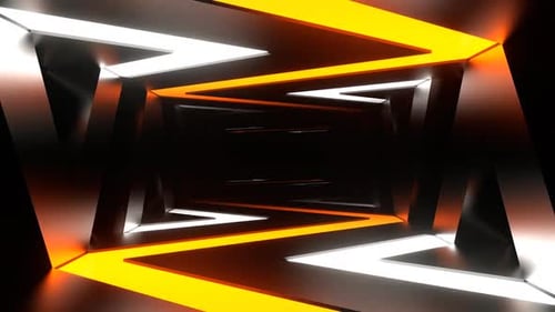 Orangefarbener und weißer Korridor mit Neonkurvenlinien im Hintergrund VJ Loop In HD