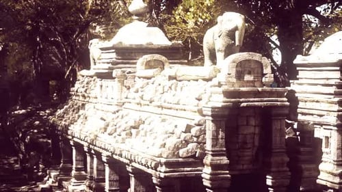 Ancient Temple Ruins in Cambodia Showcasing Intricate Stone Carvings