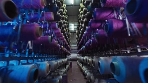 Carpet factory, carpet production, synthetic yarns for weaving loom. 4K