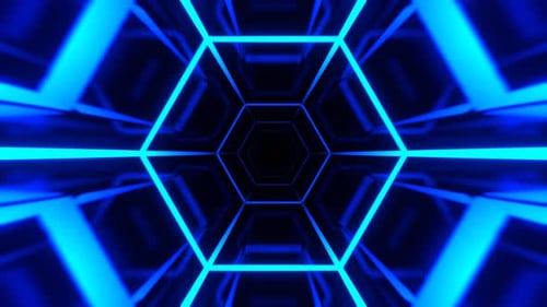 Blue Neon Hexagon Tunnel Background Vj Loop l 4K
