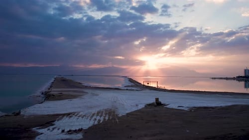 Scenic view in the morning of the sunrise over the Dead Sea