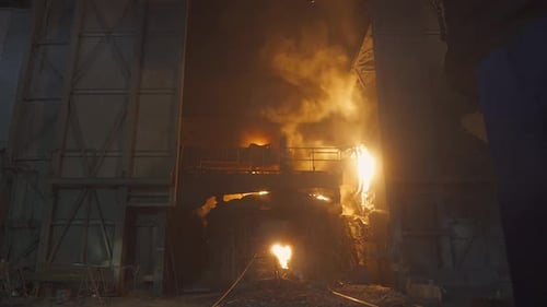 Steelmaking Furnace View for Steel Melting Process of Loading Scrap Metal Into a Smelting Furnace
