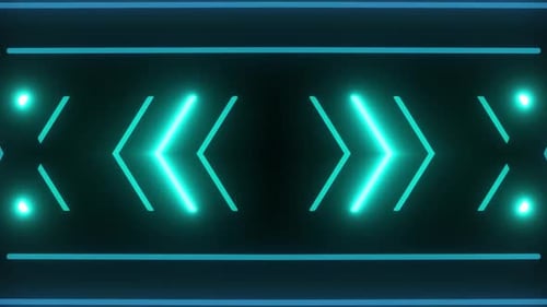 Dynamic neon arrows and diamond shape with vibrant blue light design